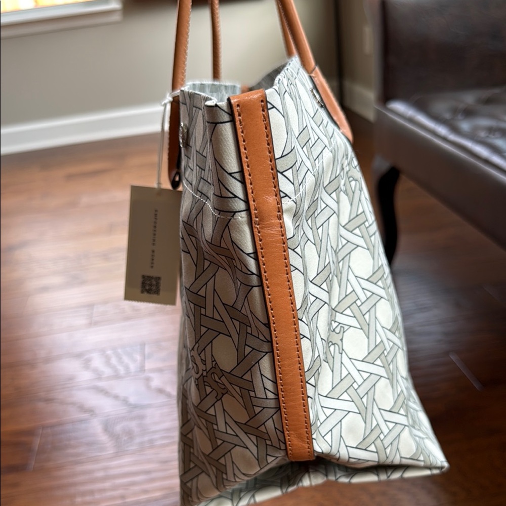 Tory Burch Basket Weave Canvas Tote NWT - Picture 4 of 13